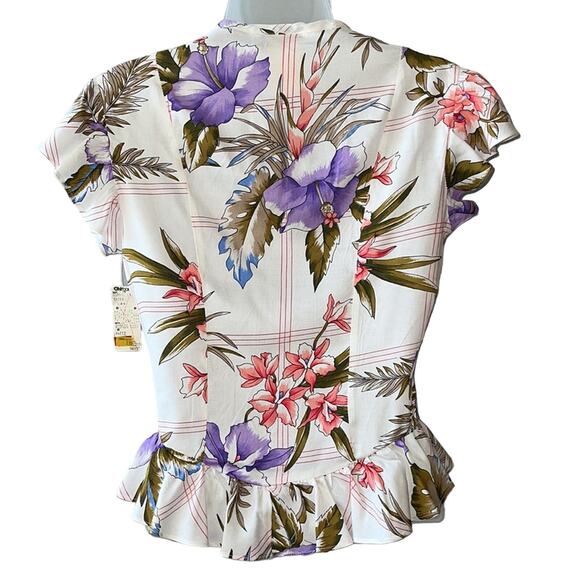 VINTAGE 1980’s Dead Stock So What! Tropical Print Blouse Size Small - Picture 2 of 6